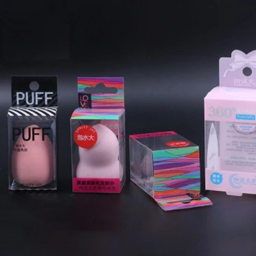 Eco-friendly PVC PET Custom logo cosmetic powder puff makeup sponge folding packaging box 1