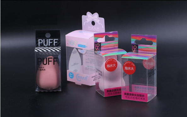 Eco-friendly PVC PET Custom logo cosmetic powder puff makeup sponge folding packaging box 4