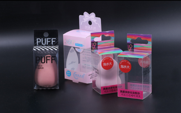 Eco-friendly PVC PET Custom logo cosmetic powder puff makeup sponge folding packaging box 5