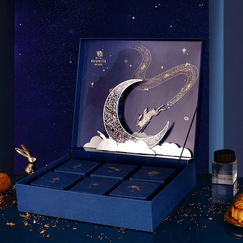 Luxury cardboard moon cake gift packaging double layer drawer paper mooncake box 1