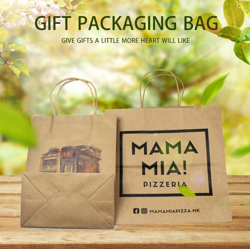 Hong Kong supplier Wholesale Custom Logo Printing Recycled Reusable Food Take Away Grocery Party Gift kraft paper bag 5