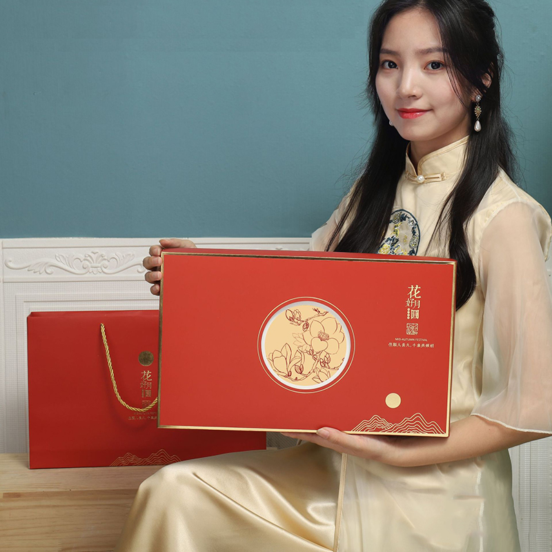 Hong Kong factory custom design/printing/logo high-end gift packaging box moon cake moon cake box with handle 6