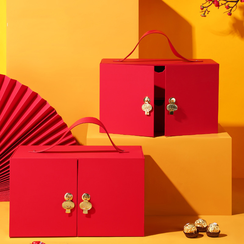 Hong Kong supplier accepts custom red color 2020 portable drawer double door New Year gift box 5