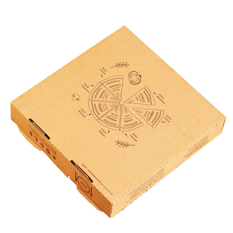 Factory Supply Wholesale Directly Sales Customized Size Eco Friendly Portable Food Grade Patterned Printed Kraft Corrugated Paperboard Pizza Box 4