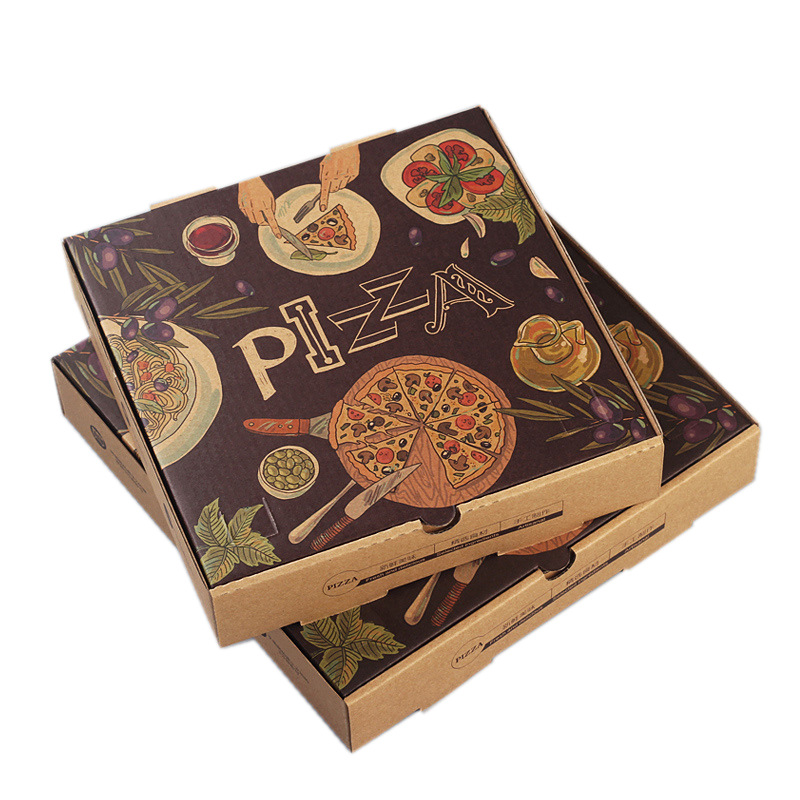 Factory Supply Wholesale Directly Sales Customized Size Eco Friendly Portable Food Grade Patterned Printed Kraft Corrugated Paperboard Pizza Box 6