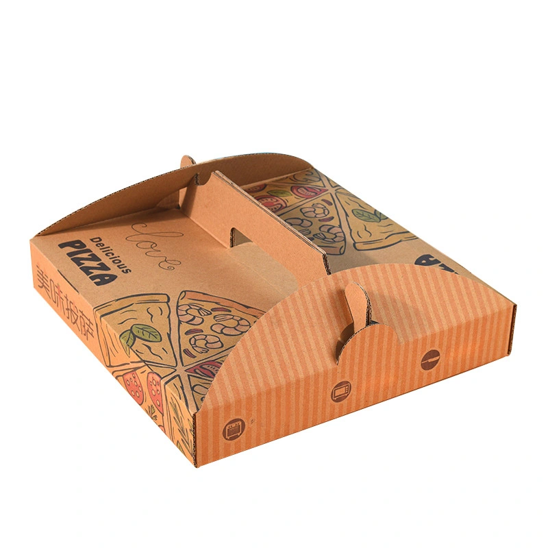 Hong Kong Wholesale Custom Logo Size Disposable Fast Food Hamburger Restaurant Cardboard Carton Burger Paper Pizza Box with Handle 1