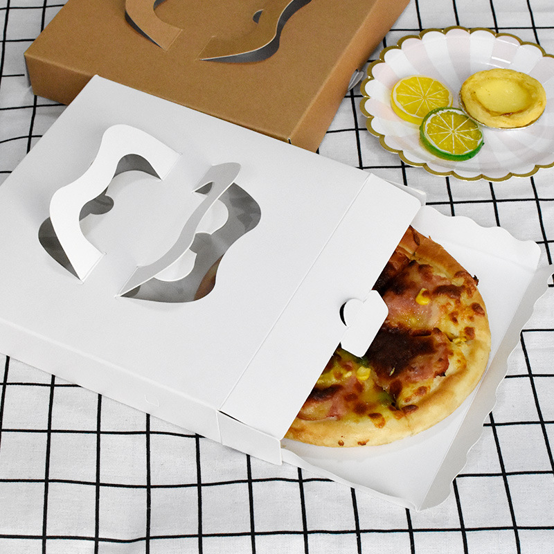 Cajas de pizza con asa de papel corrugado de grado alimenticio de 6, 7, 8, 9, 10, 12, 14, 16 y 18 pulgadas con logotipo, fabricantes mayoristas personalizados 7