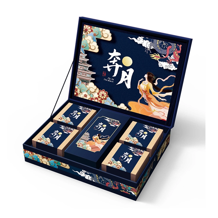 Hong Kong Wholesale Customize All Size Personalized Pattern Eco friendly Biodegradable Cardboard paper Mid Autumn Festival Gift Mooncake Box with Handle 1