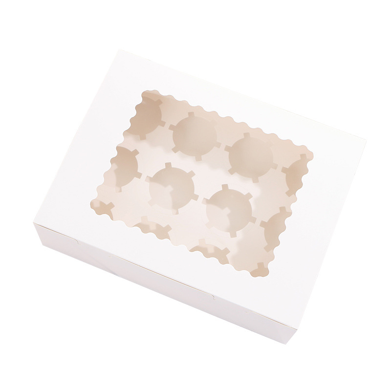 Wholesale White Brown Mini 4 Pack Party Sweet Swiss Roll Acrylic Bouquet Food Cardboard Paper Cupcake Boxes Packaging with Clear Lid 3