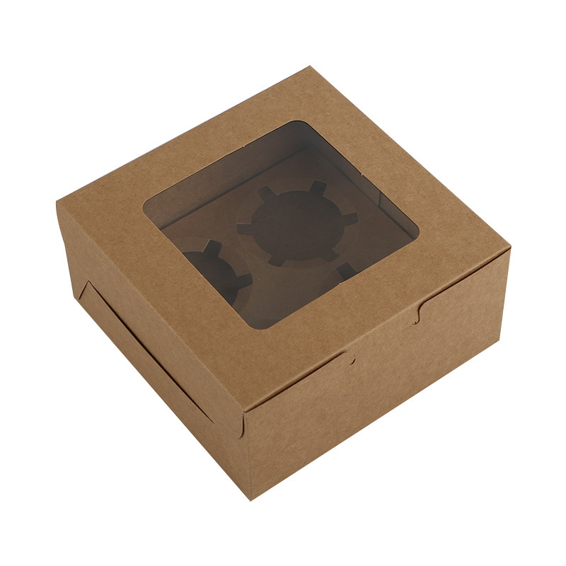 Wholesale White Brown Mini 4 Pack Party Sweet Swiss Roll Acrylic Bouquet Food Cardboard Paper Cupcake Boxes Packaging with Clear Lid 4