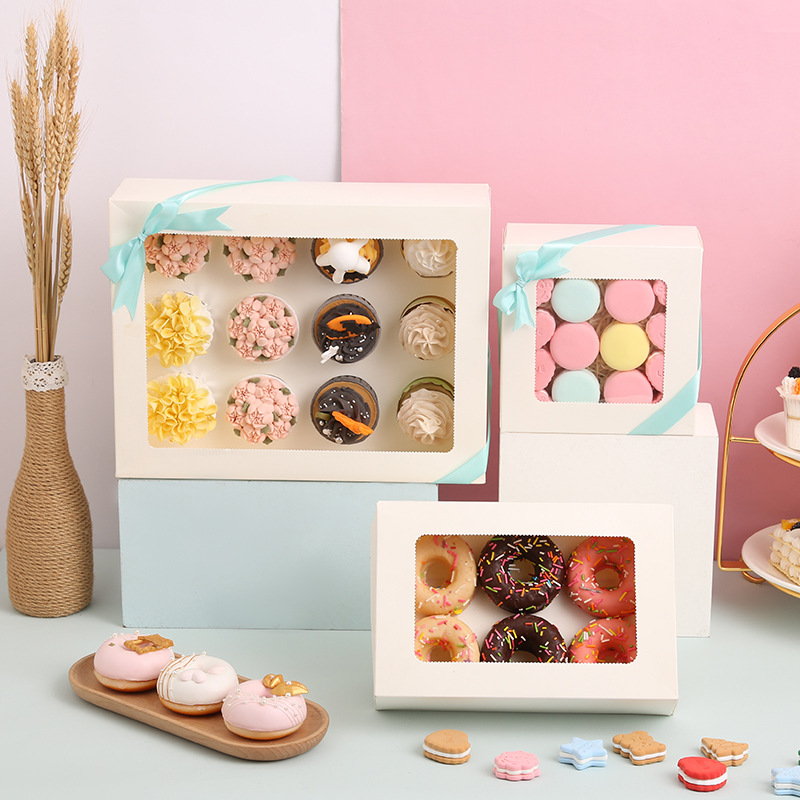 Custom Round Surprise Foldable Sweet Transparent donut ramadan gift Cup Cake Food Product Boxes Packages with Clear Window 3