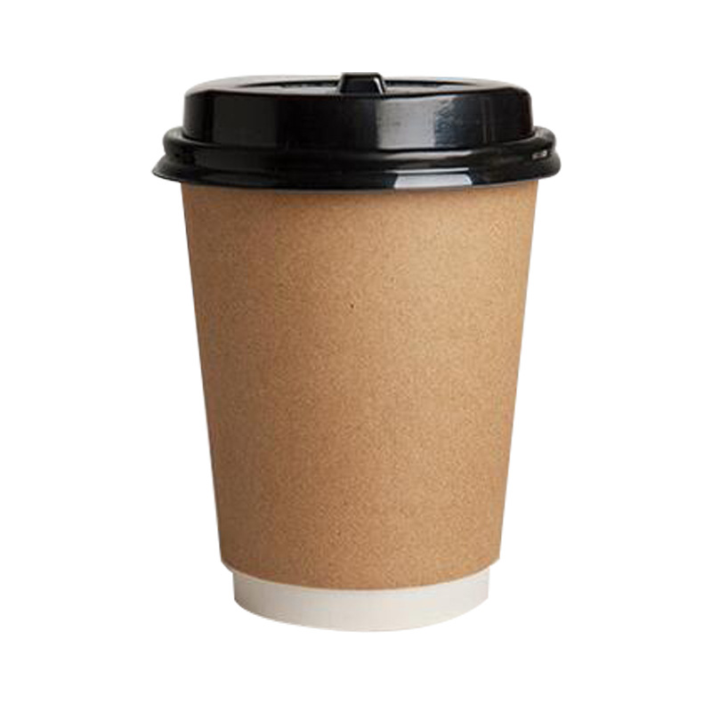 Customized Wholesale Printing Disposable Double Wall 8oz 12oz 16oz brown hot coffee drink PE coating paper cup with lid 4