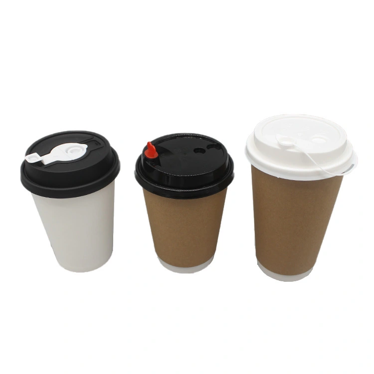 Custom Style PE coating disposable eco Single Wall white brown Feature 8oz 12oz 16oz Kraft paper coffee cups with lids 1
