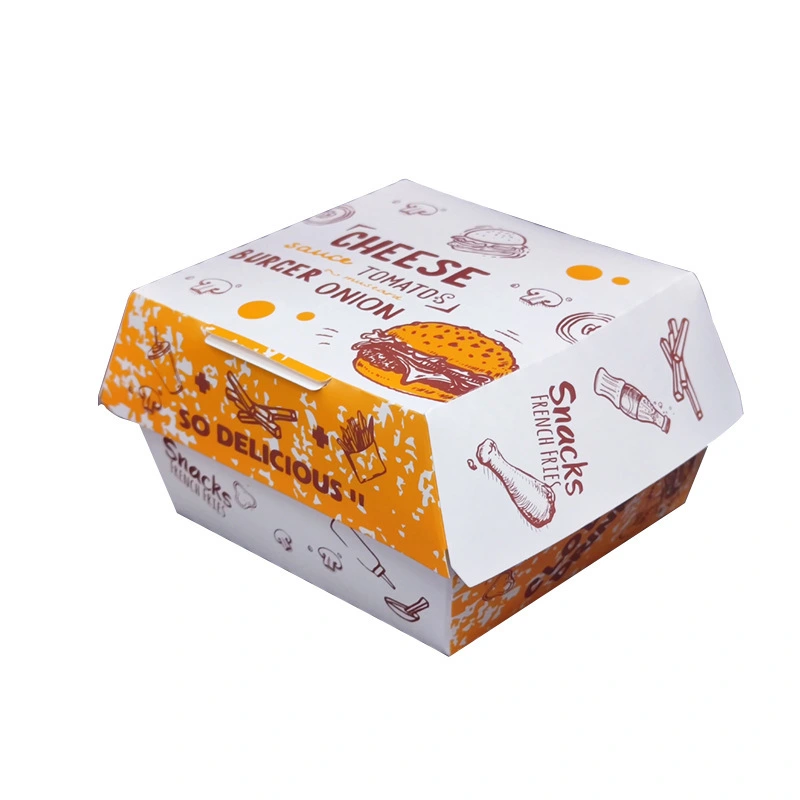 Custom Manufacturer Disposable Food Grade Takeaway Delivery French Fries Hamburger Packaging Cardboard Paper Burger Box 1