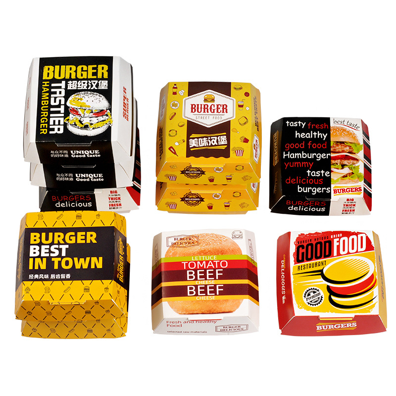 Custom Disposable Food Grade French Fried Chicken Food Hamburger Container Packaging Cardboard Paper Burger Box 2