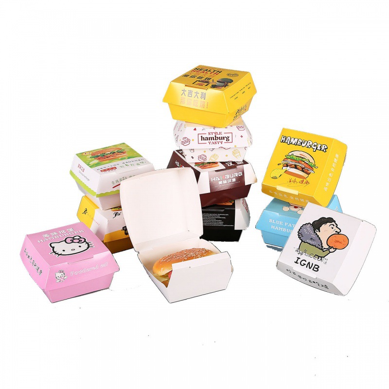 Custom Disposable Food Grade French Fried Chicken Food Hamburger Container Packaging Cardboard Paper Burger Box 3