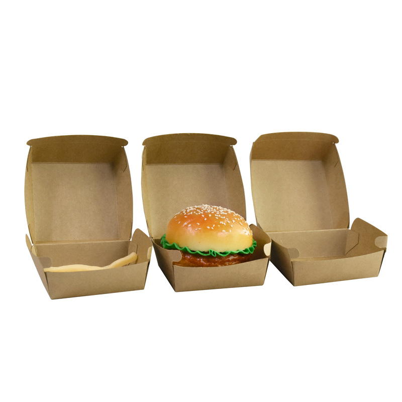 Caja de papel corrugado para hamburguesas, embalaje de comida rápida de grado alimenticio ecológico con logotipo personalizado al por mayor 3
