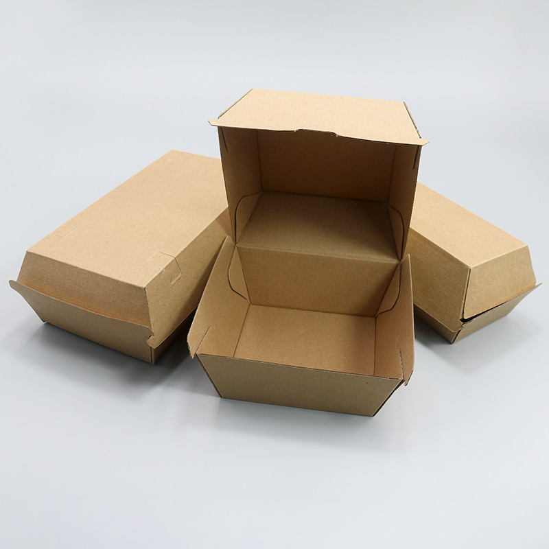 Caja de papel biodegradable para hamburguesas con logotipo personalizado impreso, caja de papel para entrega de comida rápida. 2