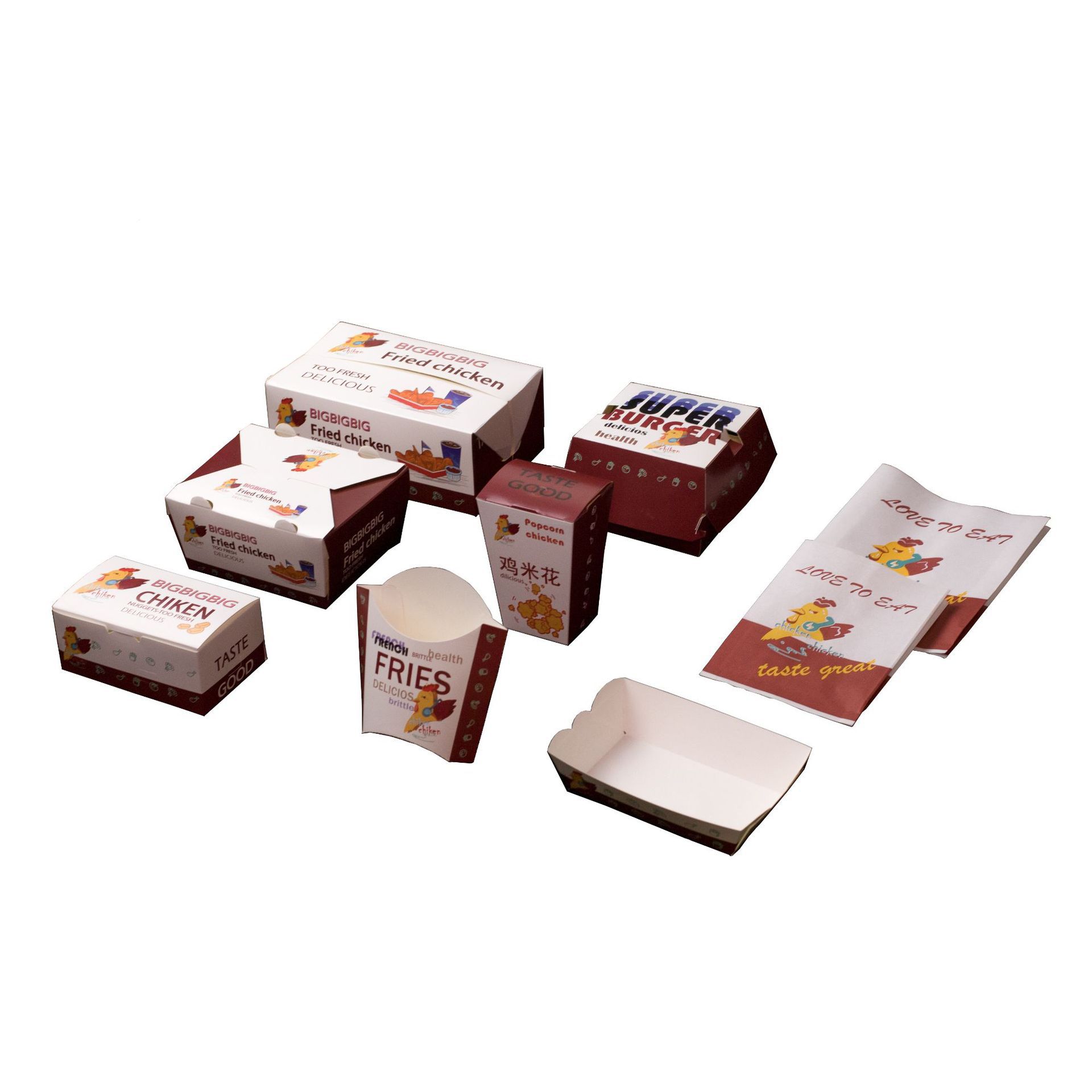 Customized size disposable fast food takeaway fried chicken burger french fries food packaging box 3