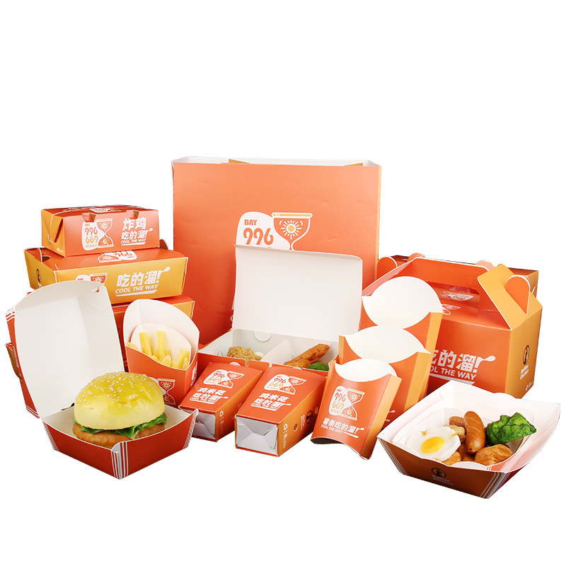 Customized size disposable fast food takeaway fried chicken burger french fries food packaging box 6