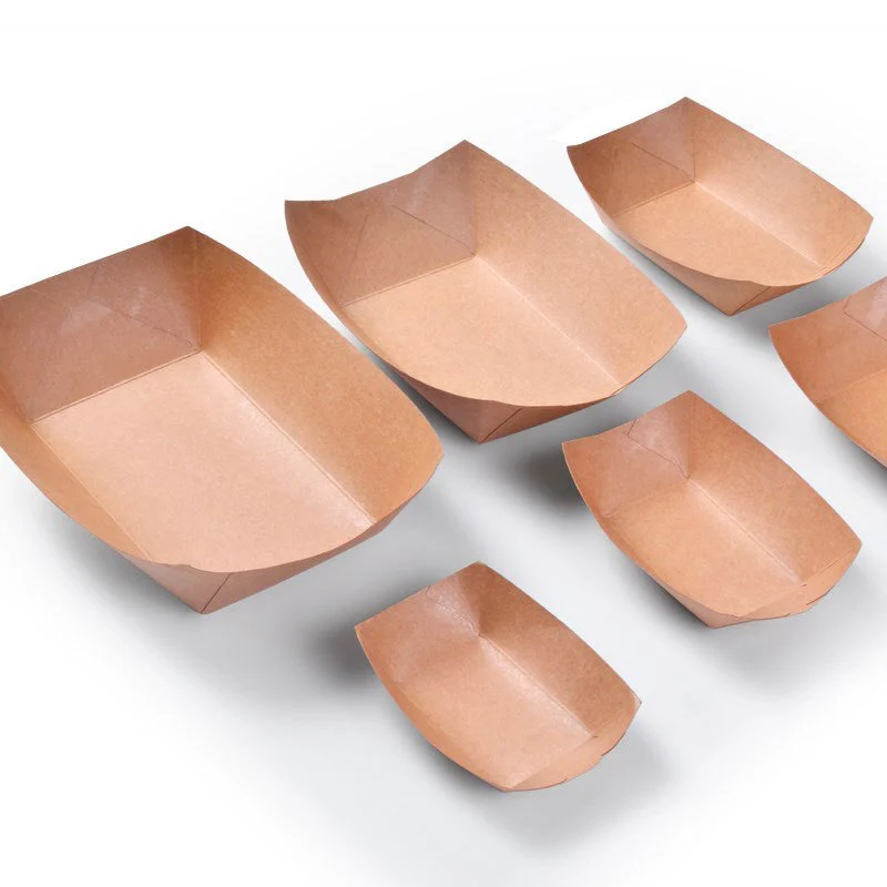 Custom Print Biodegradable Eco friendly Food Grade Boat Serving Hot dog Snack French Fries Chips Takeaway Kraft Paper Box 1