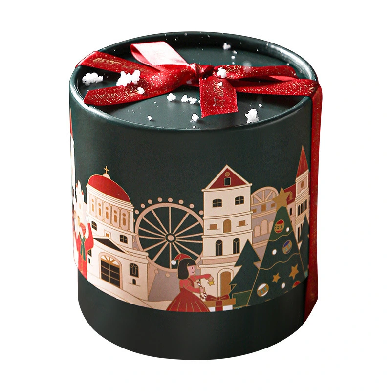 Custom wholesale empty round large mystery color luxury eco friendly stackable print rigid gift paper box for Christmas 1