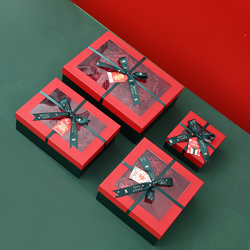Custom Christmas clear window packaging soap waffle macarons candle chocolate covered strawberries gift boxes custom with ribbon 4