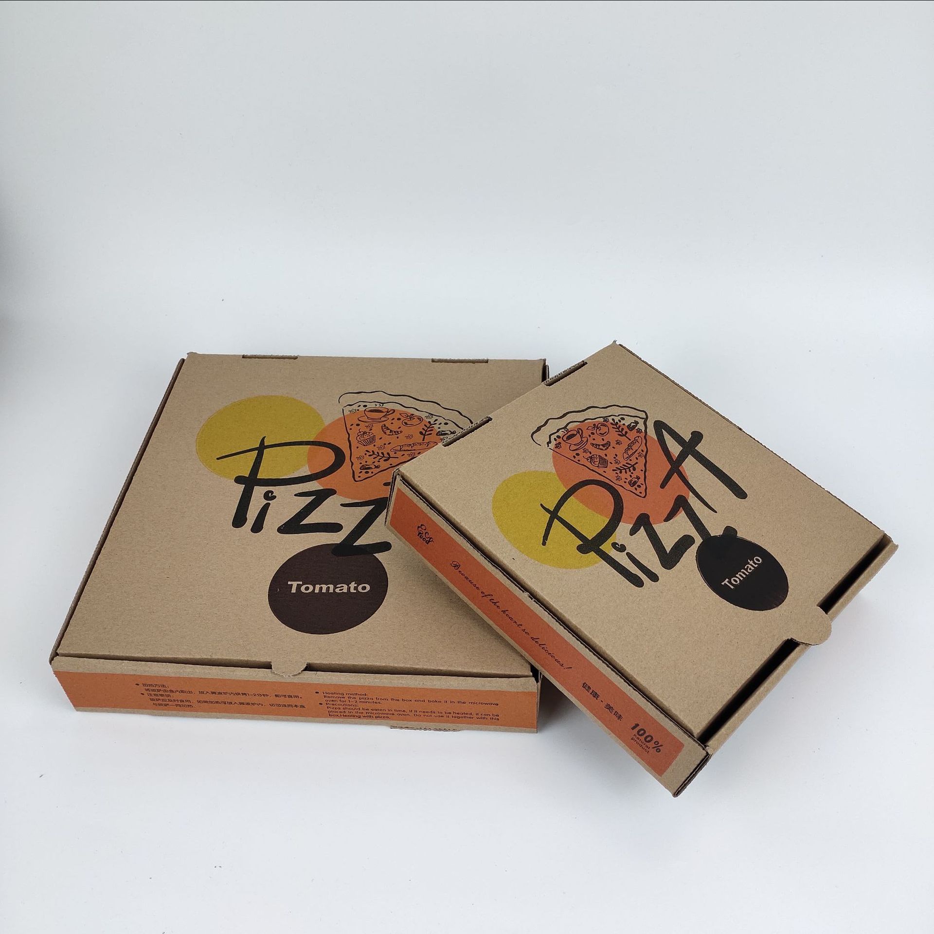 Custom wholesale colorful foldable black brown 8 inch 12 inch corrugated paper packaging takeaway food pizza box with logo print 4