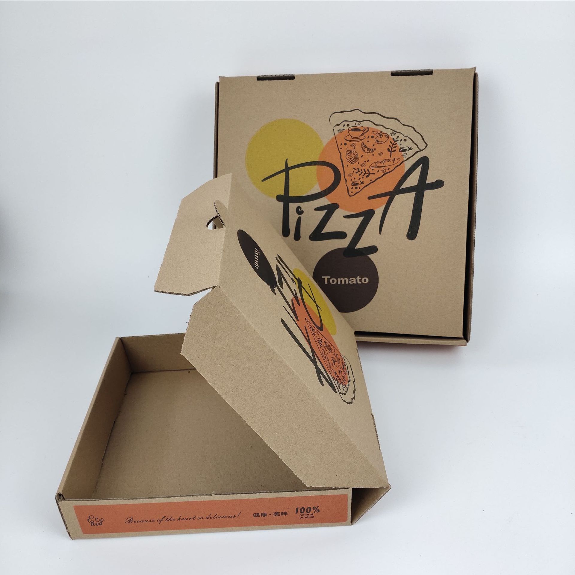 Custom wholesale colorful foldable black brown 8 inch 12 inch corrugated paper packaging takeaway food pizza box with logo print 5