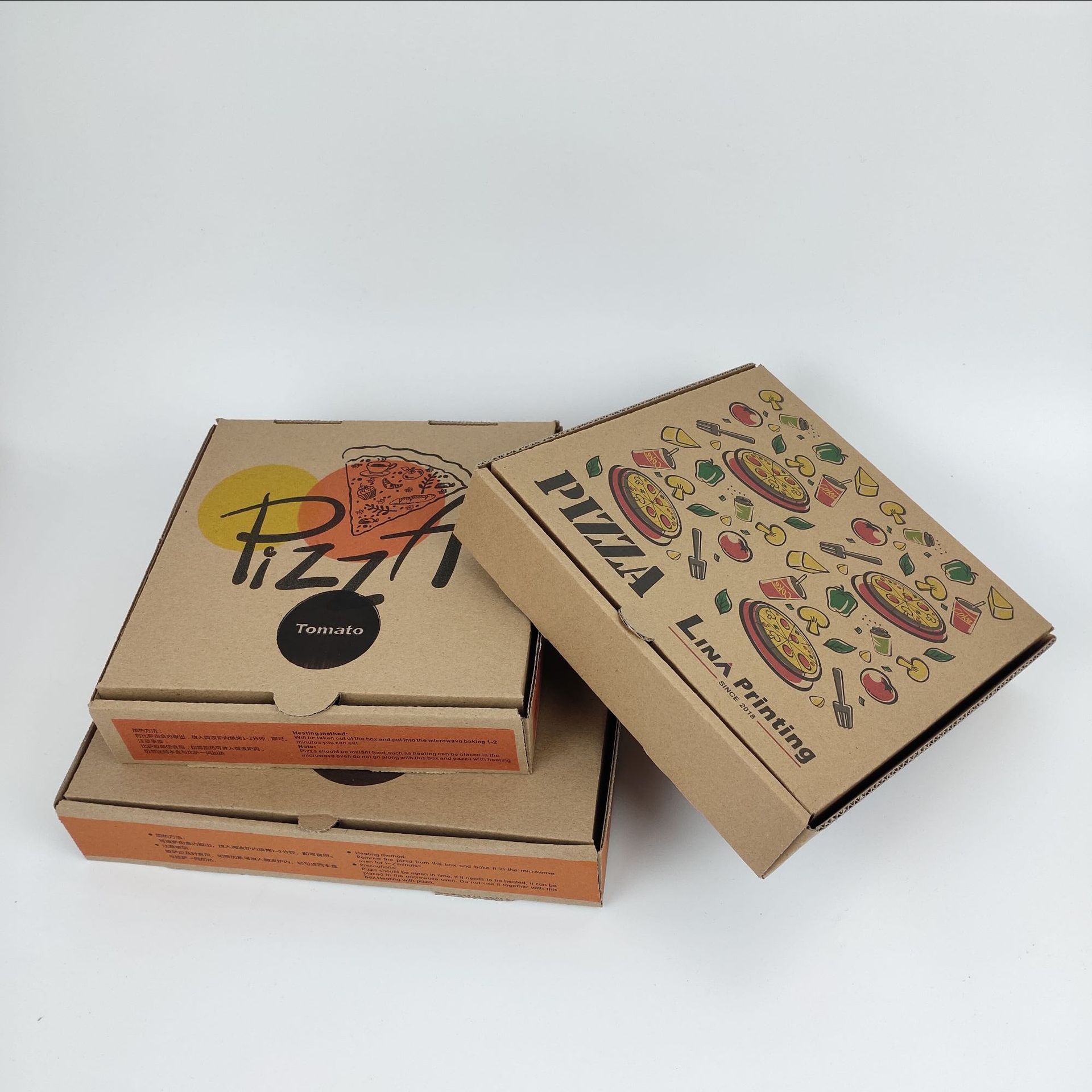 Custom wholesale colorful foldable black brown 8 inch 12 inch corrugated paper packaging takeaway food pizza box with logo print 3