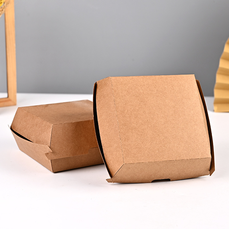 Custom packaging eco friendly square foldable print kraft brown paper cookie snack chicken pizza burger box China manufacturer 4