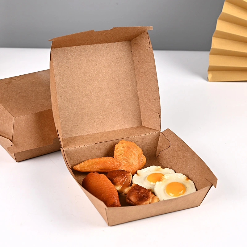 Custom packaging eco friendly square foldable print kraft brown paper cookie snack chicken pizza burger box China manufacturer 1