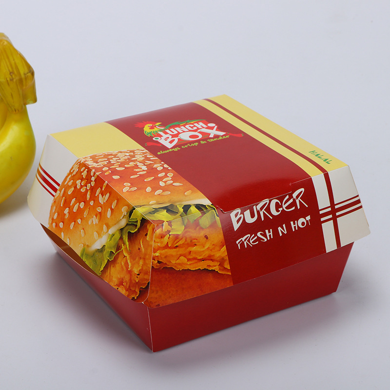 Custom carton full color brown black white square large mini disposable preserved paperboard take out fold standard paper burger box 2