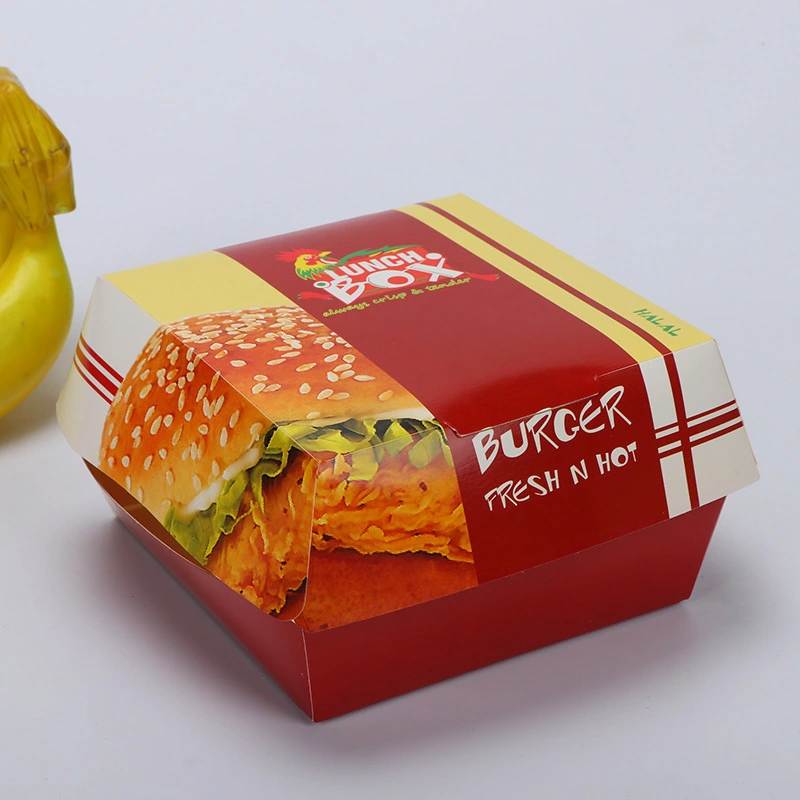 Custom carton full color brown black white square large mini disposable preserved paperboard take out fold standard paper burger box 1