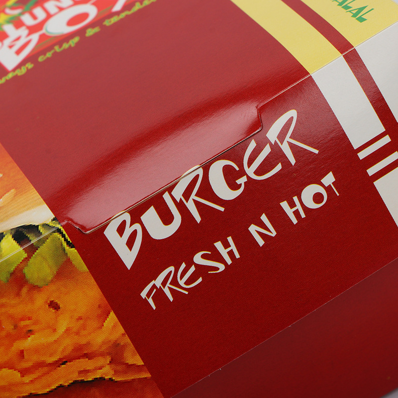 Custom carton full color brown black white square large mini disposable preserved paperboard take out fold standard paper burger box 3