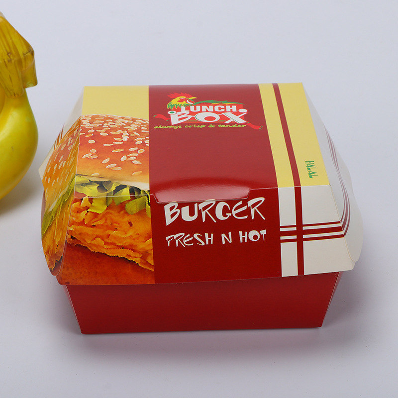 Custom carton full color brown black white square large mini disposable preserved paperboard take out fold standard paper burger box 4