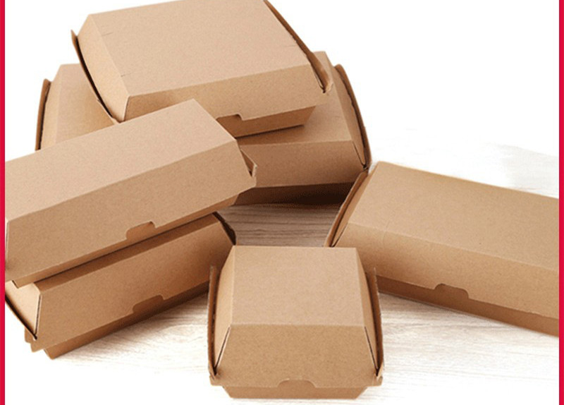 Customized logo eco friendly compostable french fries fried wing paper togo snacks fast food kraft paper burger hamburger box 4