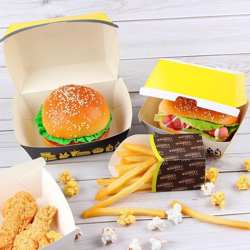 Customized high quality reusable oil proof hamburger fried chicken french fries hot dog cake pastry kraft corrugated paper boxes 3