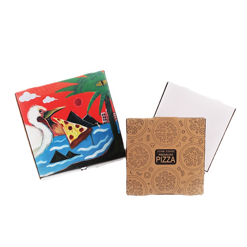 Custom printed personalised all size 9 10 11 12 14 18 Inch corrugated fries hamburger kraft paper pizza boxes Custom packaging hexagon square triangle carton 14inch 16 inch pizza box for food 4