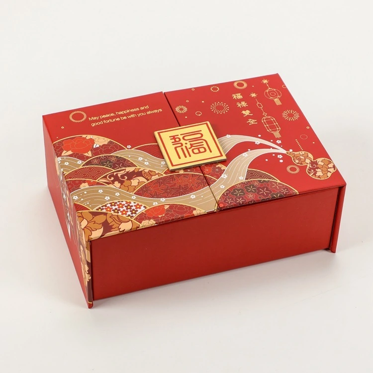 Custom wholesale craft cardboard red mystery surprise special paper packaging printing Happy New Year gift box with logo 1