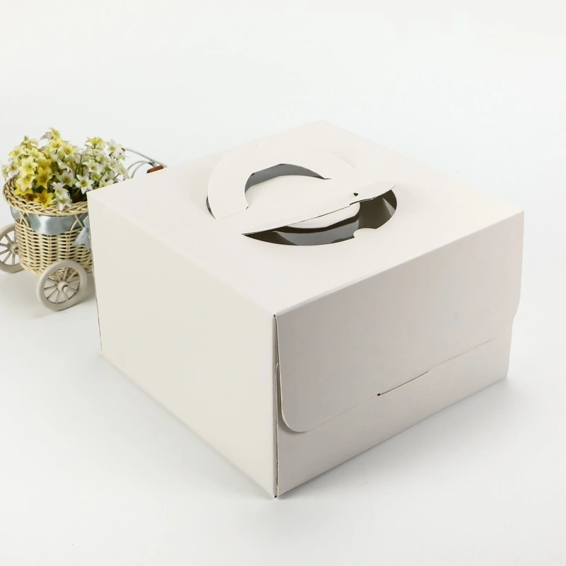 Wholesale Printed White Cardboard Paper Cake Takeaway Dessert Food Packaging Box with Handle 1