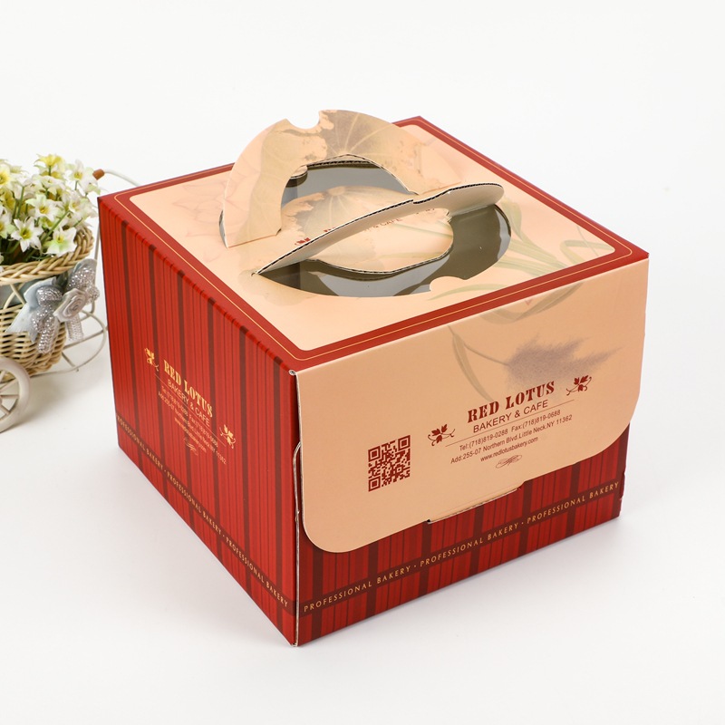 Wholesale Cardboard Paper Pop Packaging Customizable Square Luxury Birthday Clear Transparent Cake Box with Handle 2