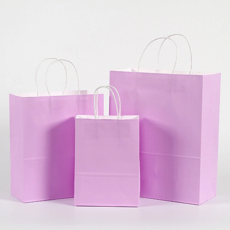 Custom Printed Your Own Logo White Brown Color Kraft Gift Craft Shopping Paper Bag with Handle 1