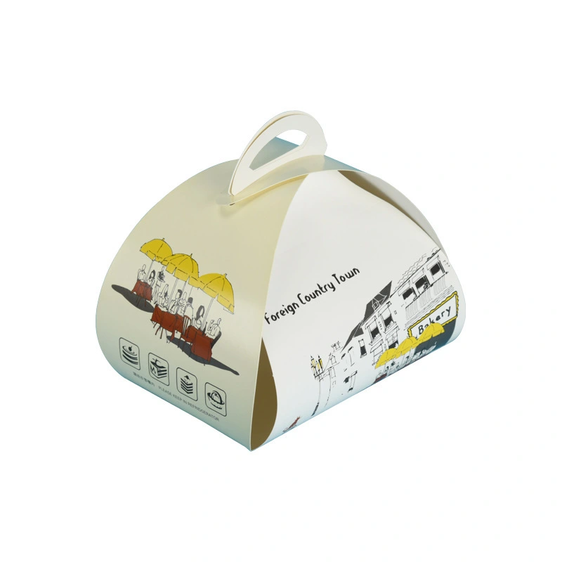 Custom Biodegradable Folding Cake Pastry Dessert Paper Packing Packaging Box with Handle 1