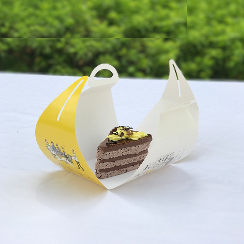 Custom Biodegradable Folding Cake Pastry Dessert Paper Packing Packaging Box with Handle 3