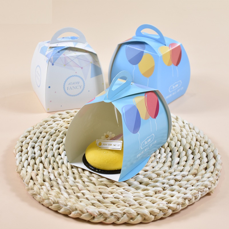 Custom Biodegradable Folding Cake Pastry Dessert Paper Packing Packaging Box with Handle 4