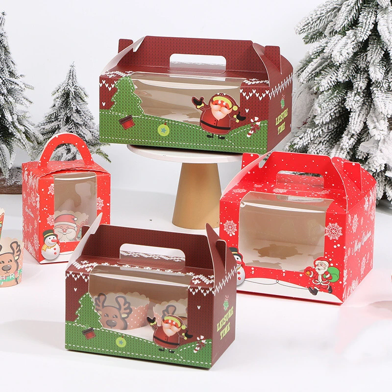 Wholesale Custom Printed Christmas Cardboard Paper Cupcake Cake Food Packaging Box with Handle 1