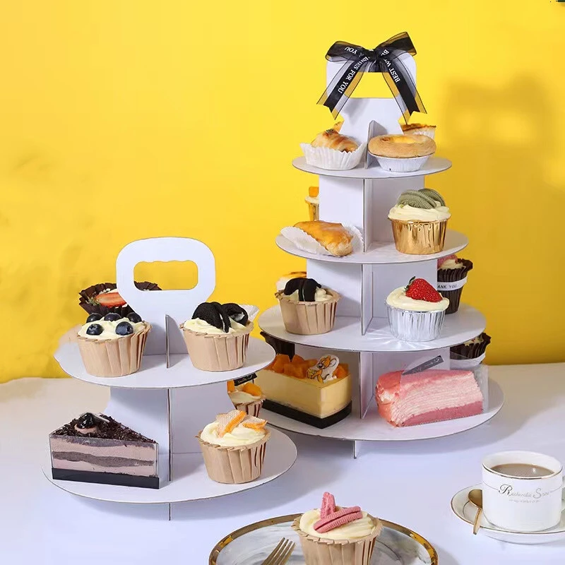 Customized Eco Friendly Biodegradable Party Birthday 3 Tier Afternoon Tea Takeaway Cupcake Paper Stand Set For Dessert Table 1
