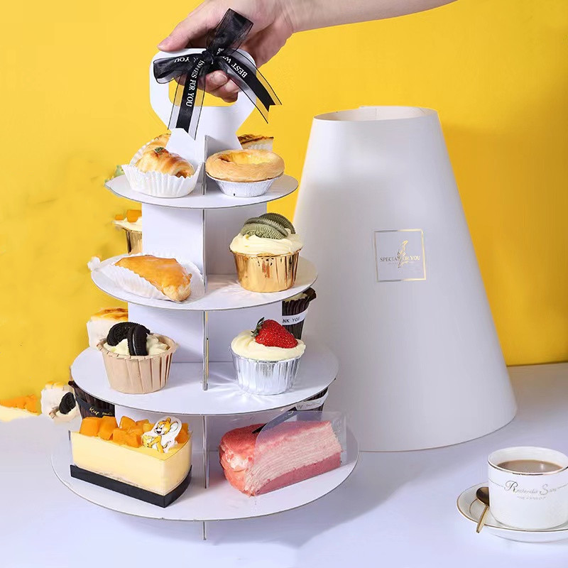 Custom biodegradable recyclable reusable wedding party birthday hotel display decoration afternoon tea takeaway dessert stand 3