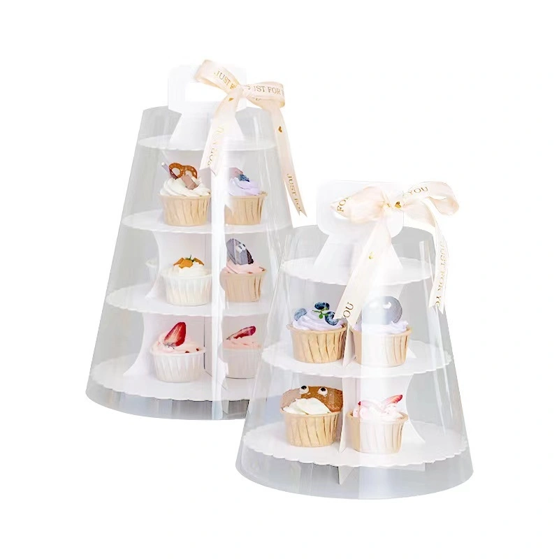 High quality round paperboard 4 layer dessert cake cupcake stand with transparent and paper cover for party and wedding 1